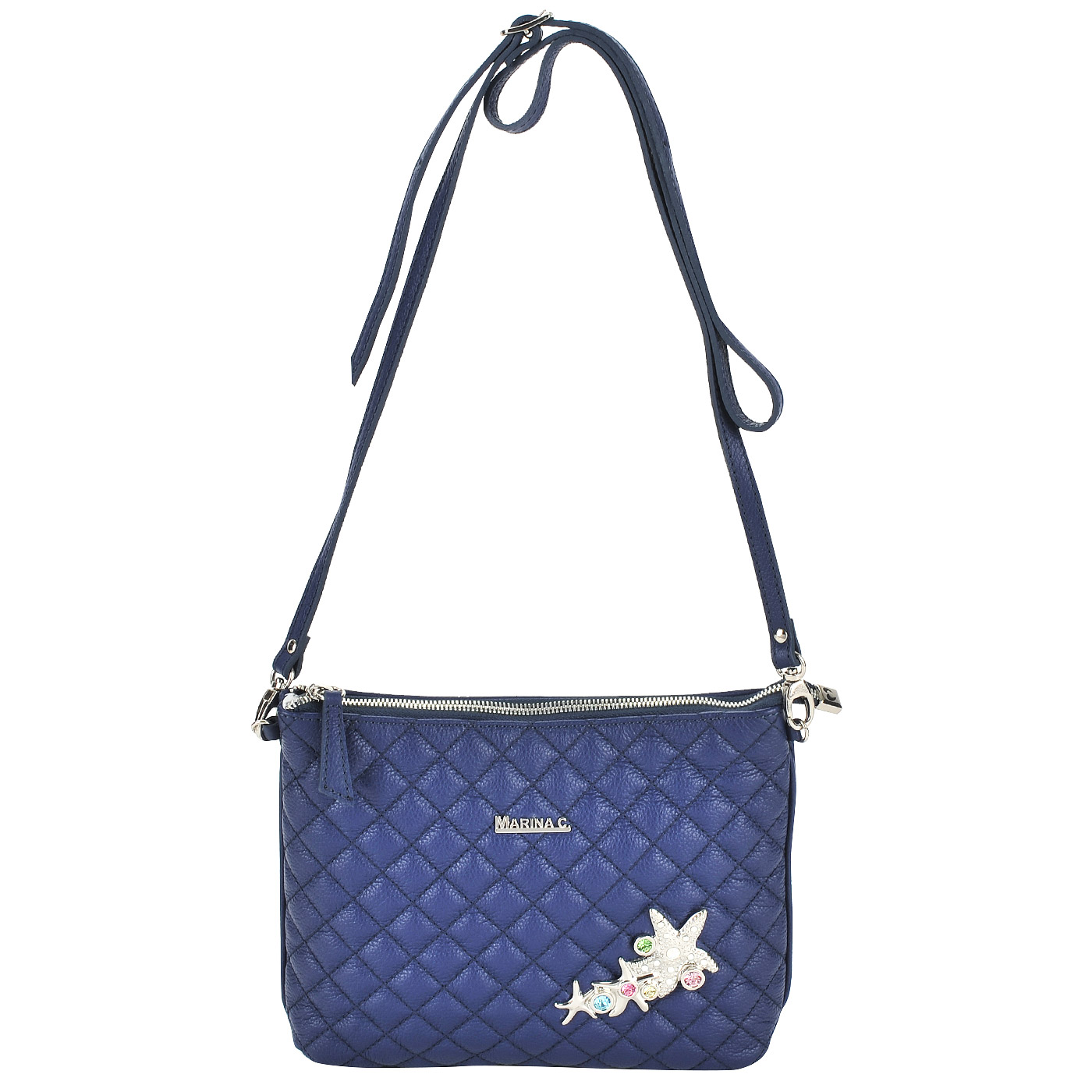 Стеганая кожаная сумка через плечо синего цвета Marina Creazioni