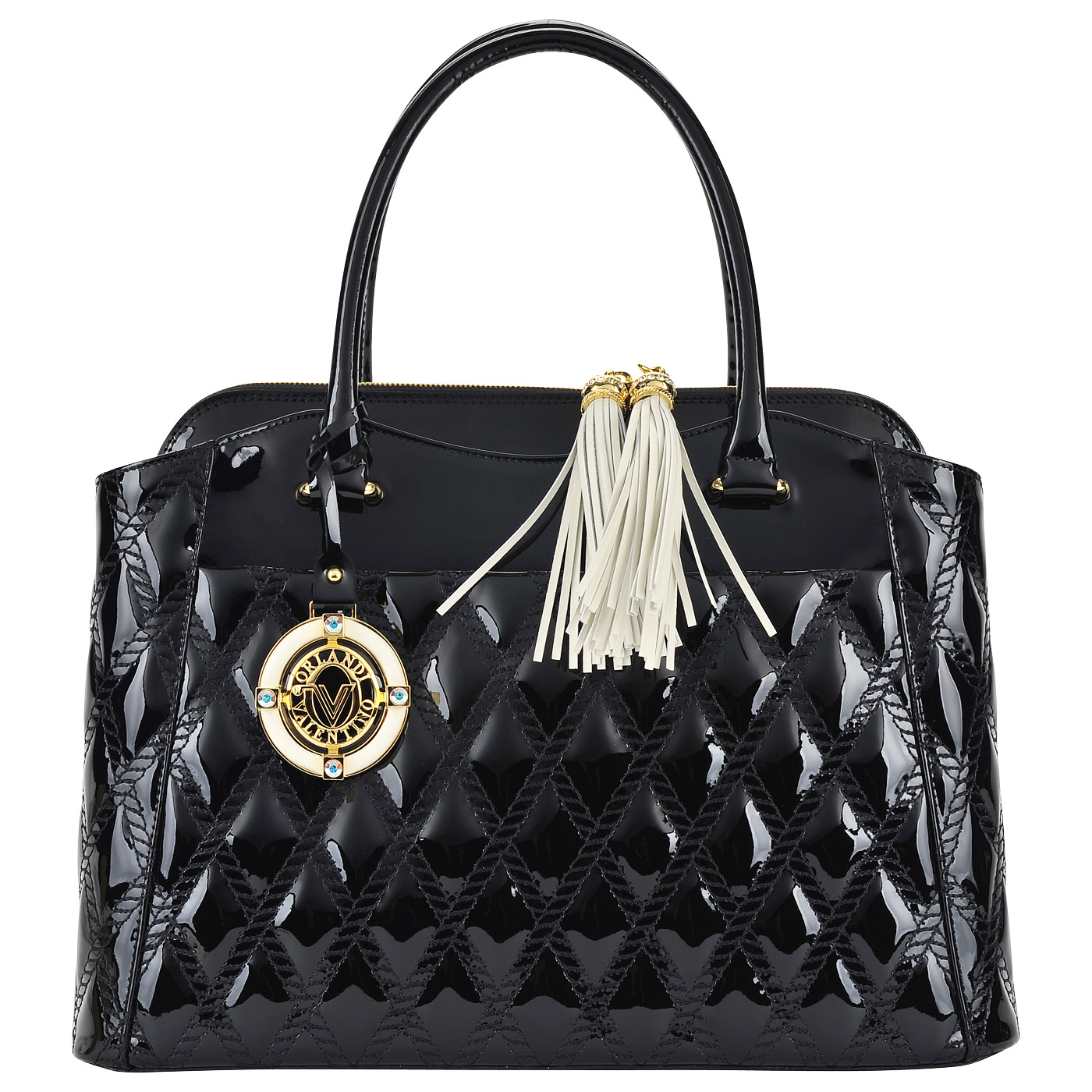 Женская стеганая сумка из лаковой черной кожи Valentino Orlandi