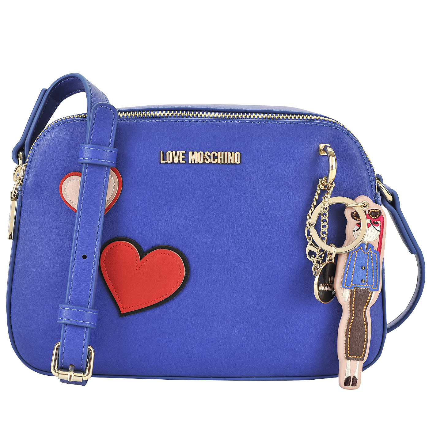 Синяя сумка кросс-боди с аппликацией и съемным брелоком Love Moschino
