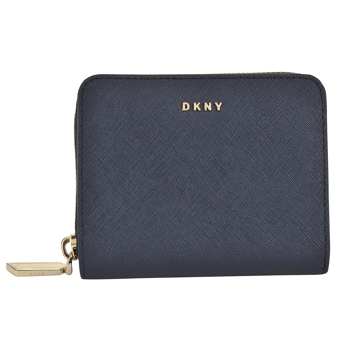 Компактное женское портмоне из сафьяновой синей кожи DKNY