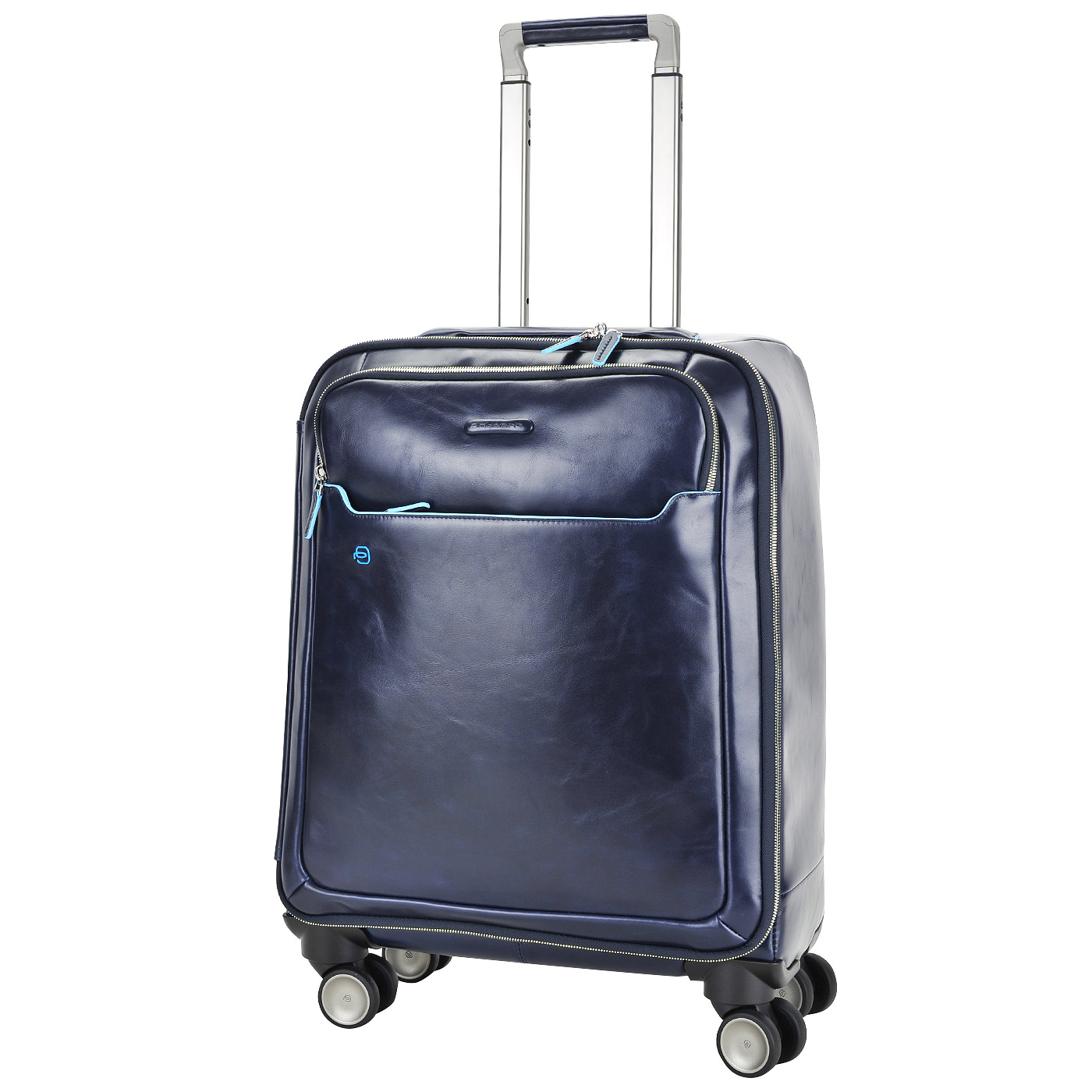 Кожаный синий чемодан на колесах Piquadro