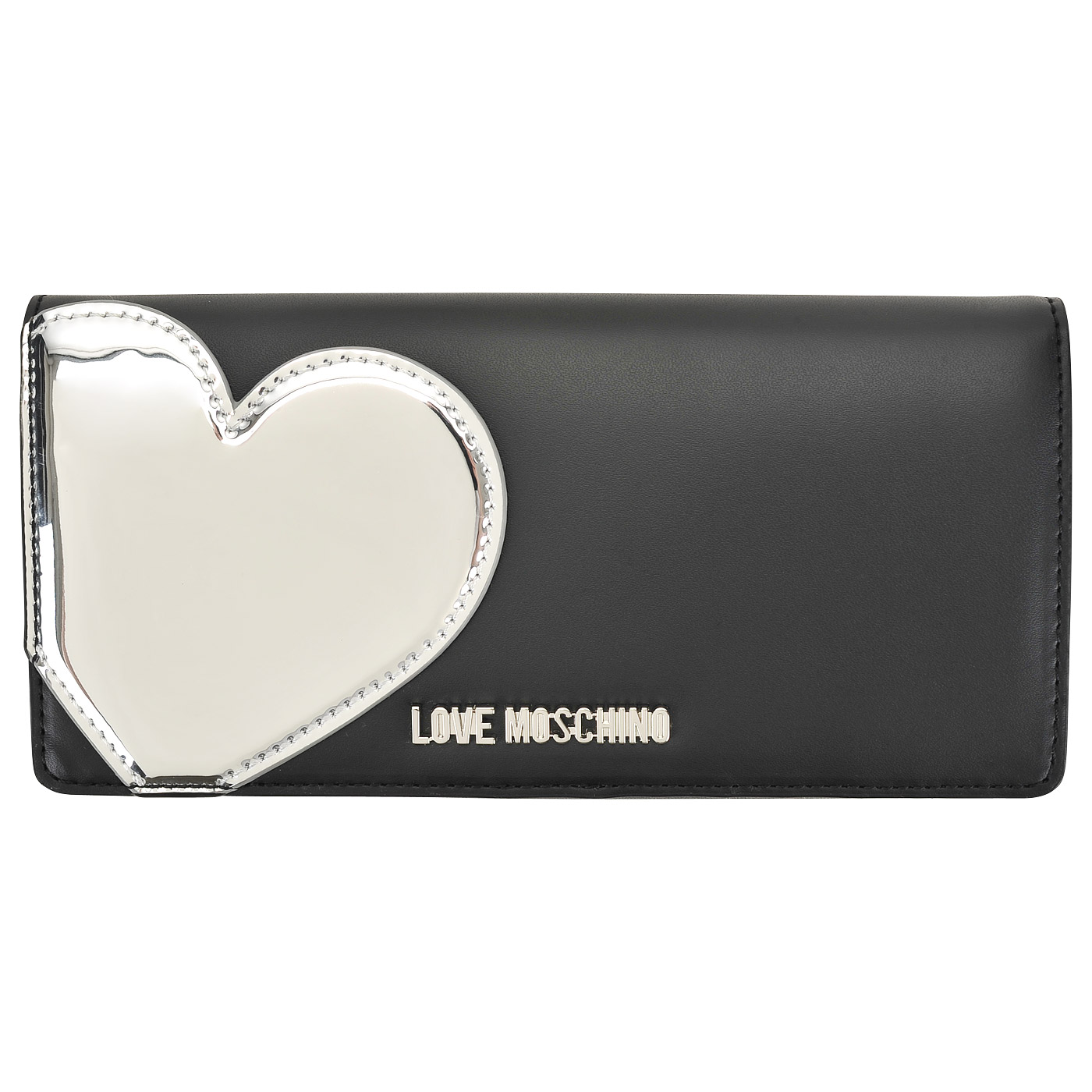 Черное портмоне с серебряной аппликацией Love Moschino