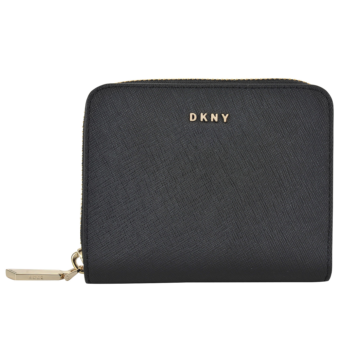 Компактное женское портмоне из сафьяновой черной кожи DKNY