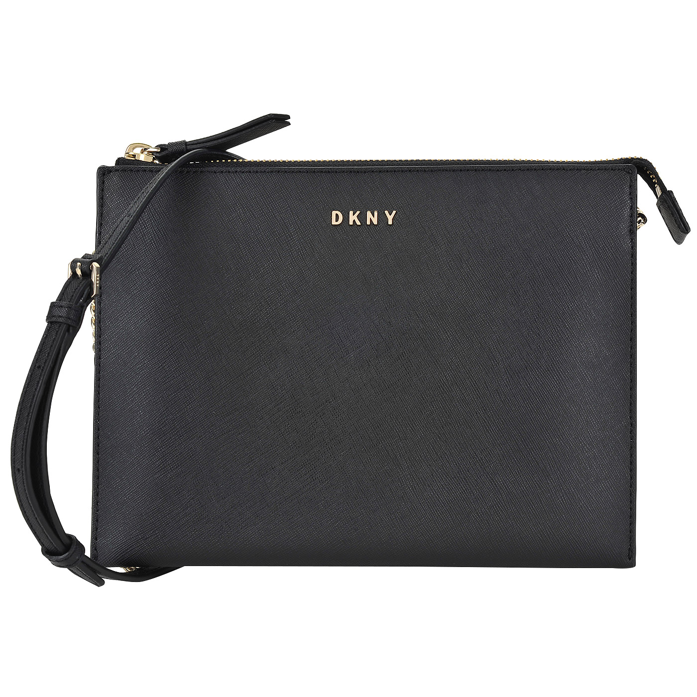 Женская сумочка из сафьяновой черной кожи через плечо DKNY