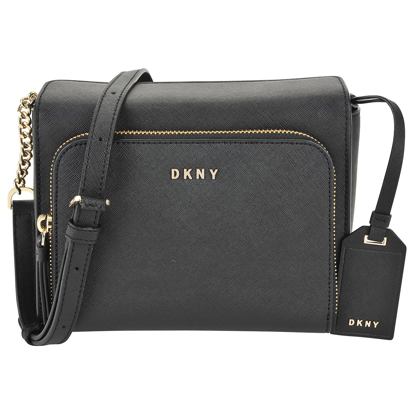 Маленькая черная сумка из сафьяновой кожи через плечо DKNY