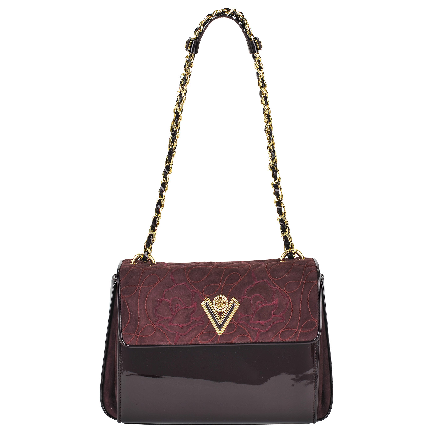 Женская лаковая сумочка с вышивкой через плечо Valentino Orlandi