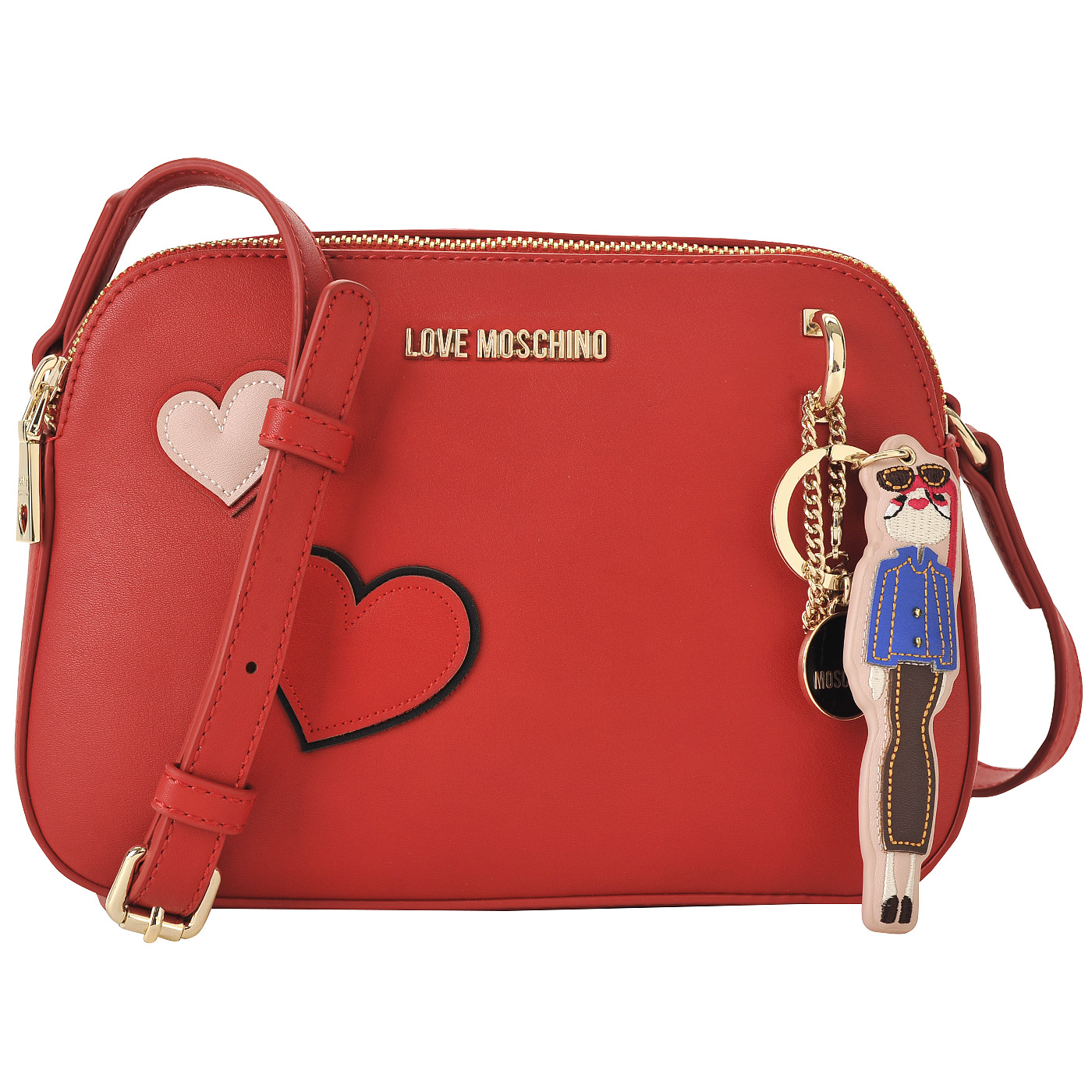 Красная сумка кросс-боди с аппликацией и съемным брелоком Love Moschino