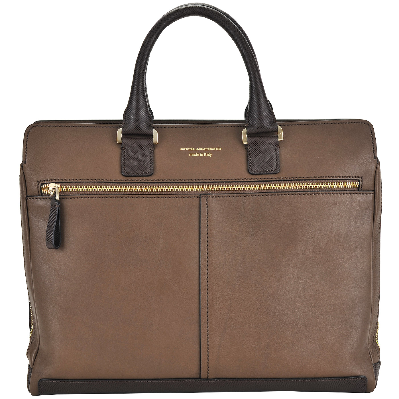 Кожаная деловая сумка коричневого цвета с короткими ручками Piquadro