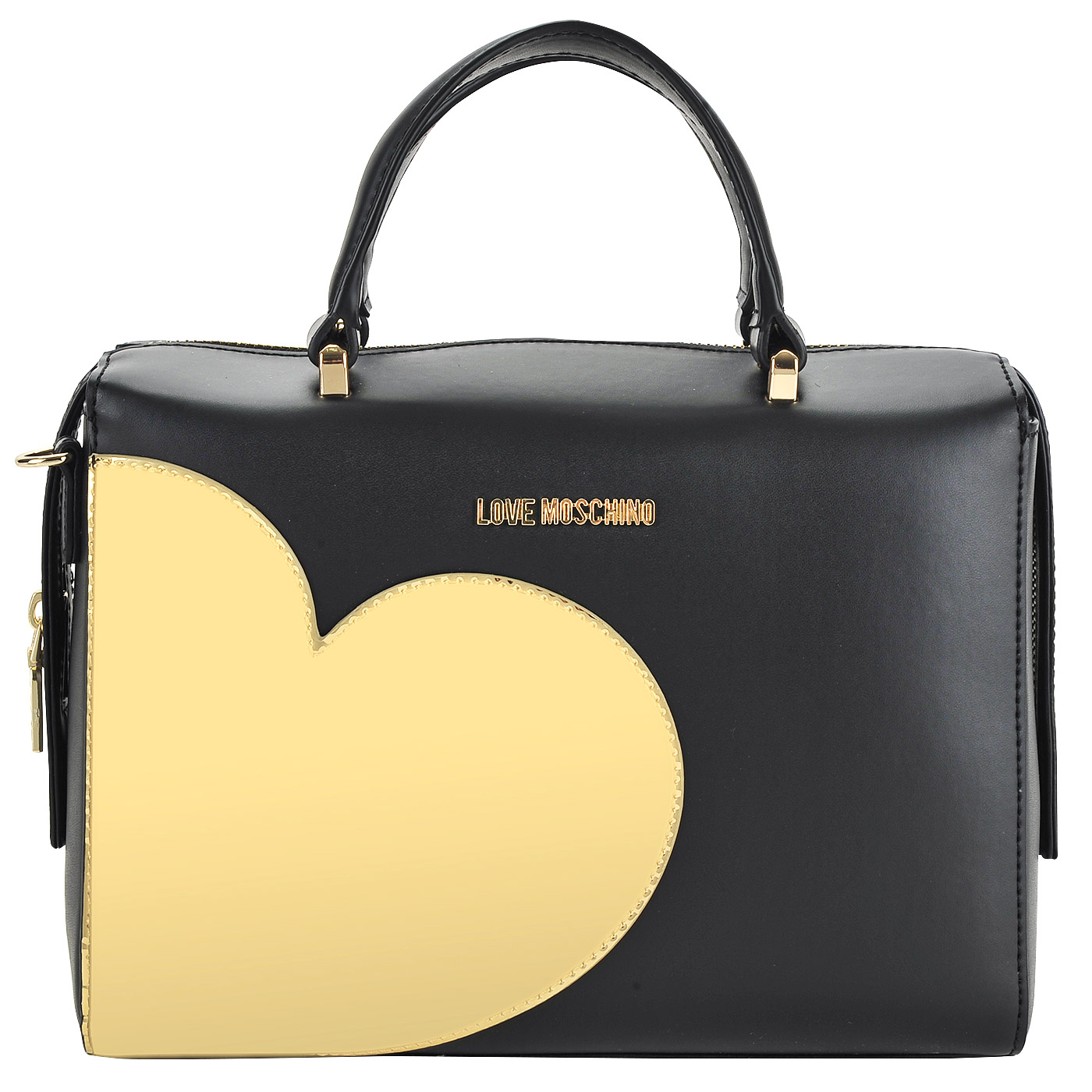 Женская черная сумка с золотой аппликацией в форме сердца Love Moschino