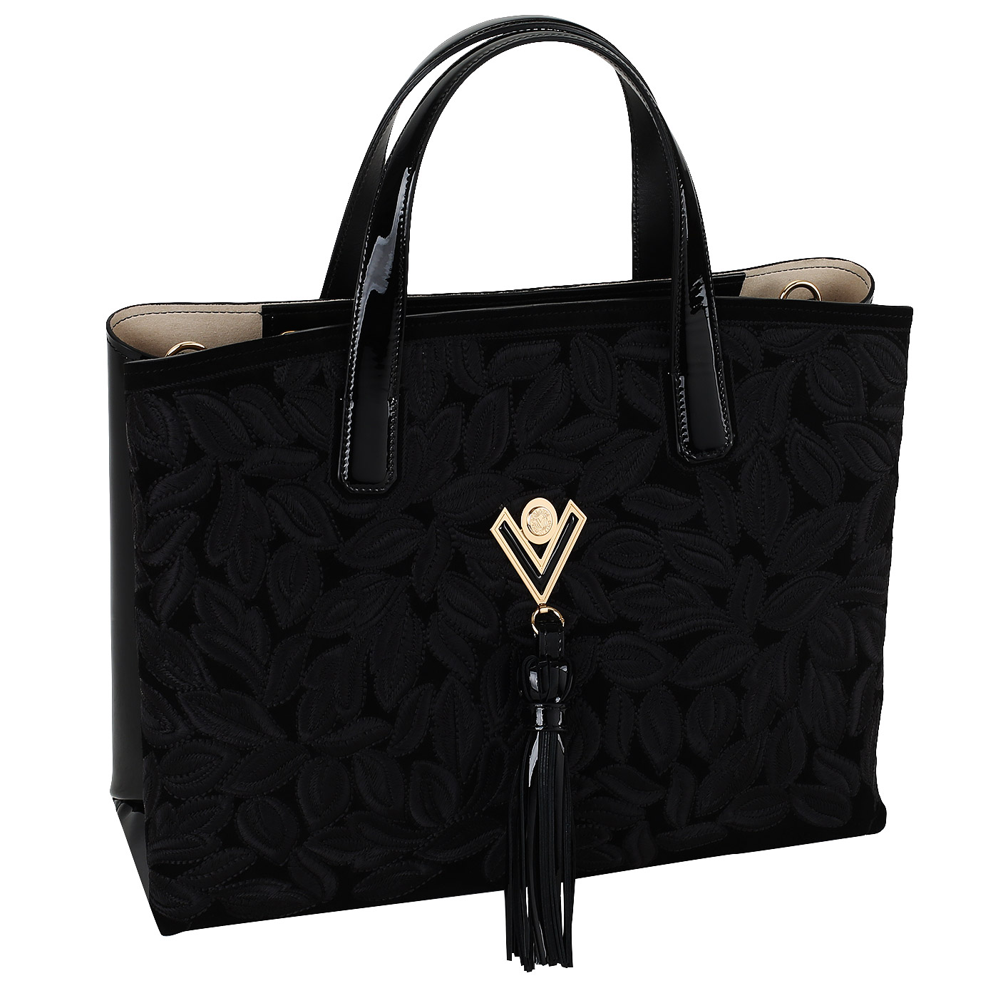 Черная сумка-тоут с вышивкой Valentino Orlandi Juliet