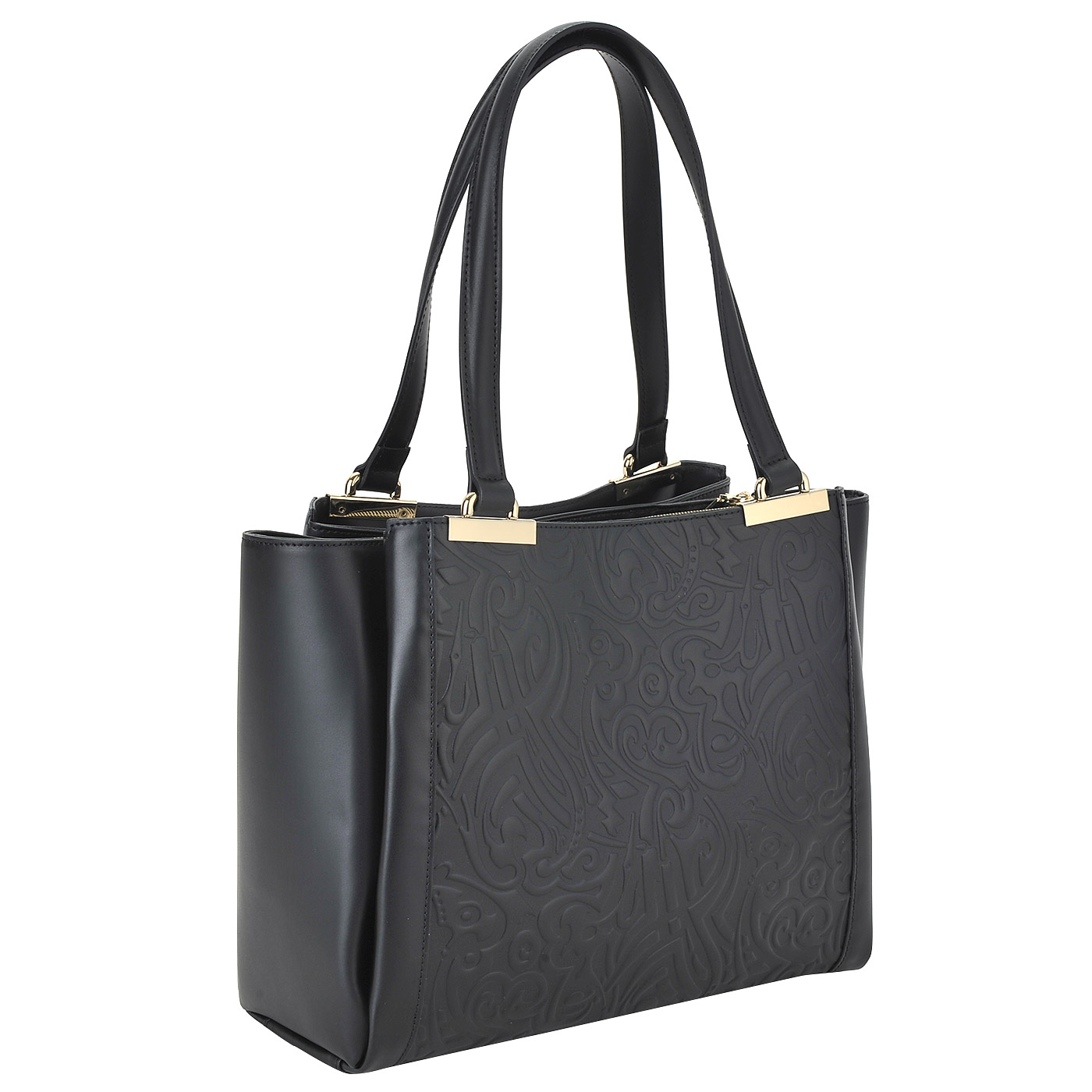 Женская сумка из черной кожи с изысканным тиснением Ripani Vaniglia