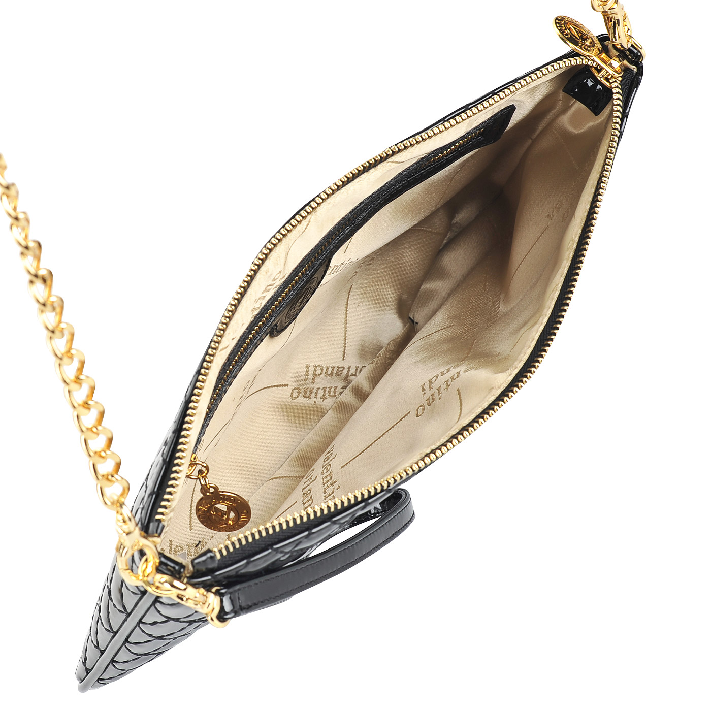 Кожаная лаковая сумочка с плечевой цепочкой Valentino Orlandi 
