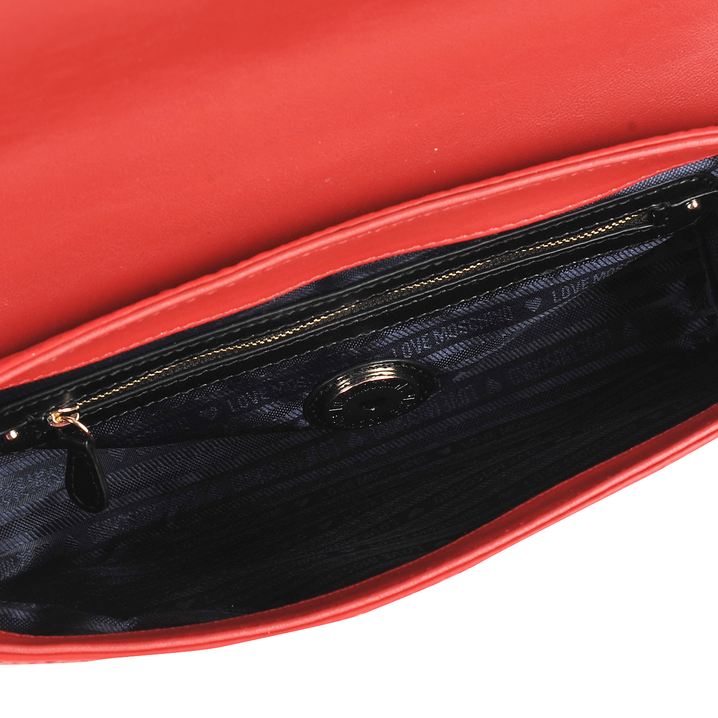 Женская красная сумка с длинными ручками и откидным клапаном Love Moschino Embossed logo