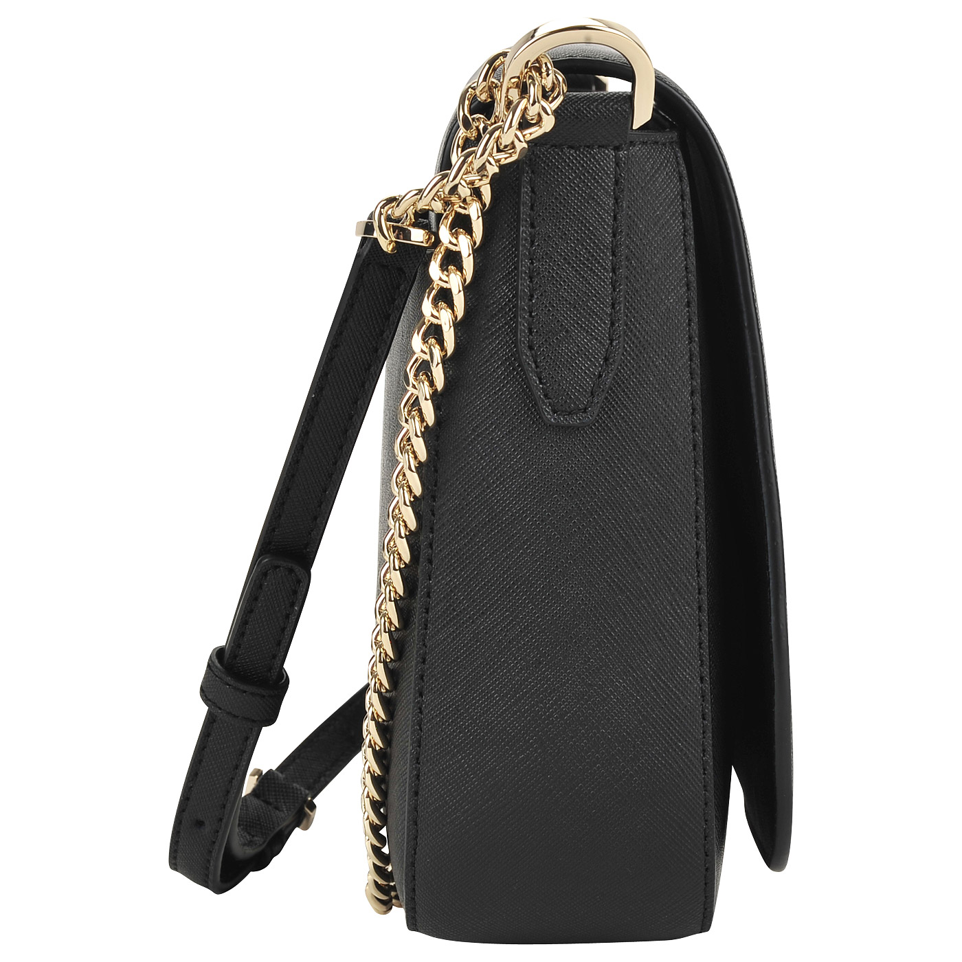 Маленькая черная сумка из сафьяновой кожи с откидным клапаном DKNY Saffiano