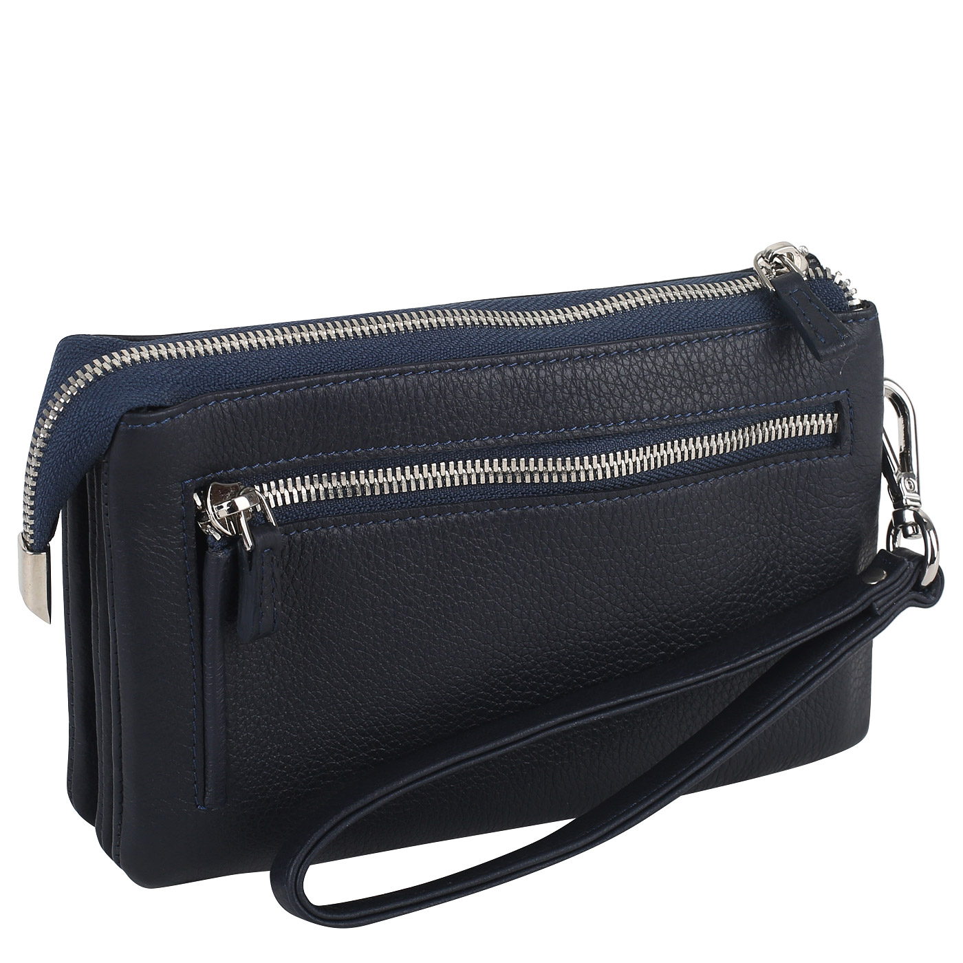 Клатч на молнии из синей кожи Stevens 