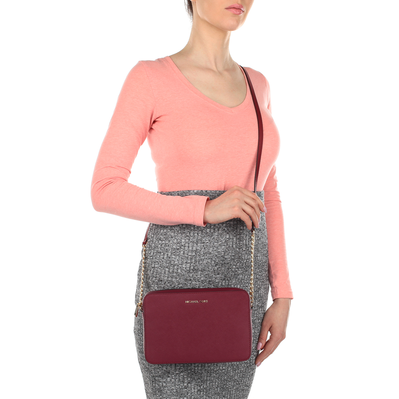 Женская бордовая сумочка из сафьяна Michael Kors Jet set travel