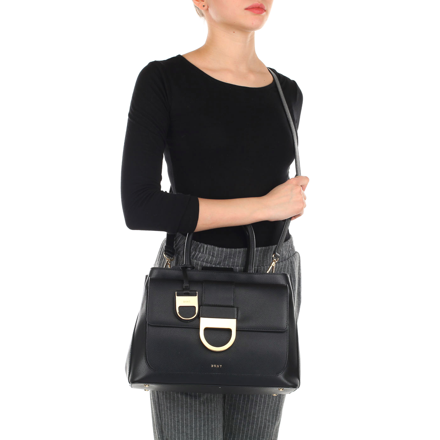 Женская кожаная сумка с плечевым ремешком DKNY Cross hatch