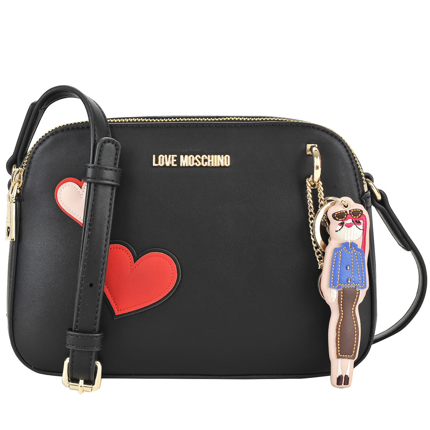 Love Moschino Черная сумка кросс-боди с аппликацией и съемным брелоком