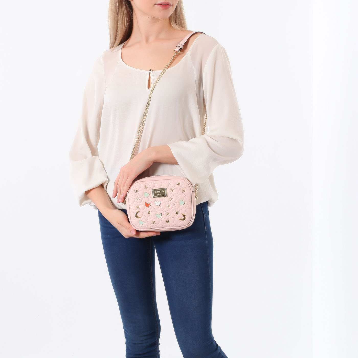 Розовая сумочка с цепочкой через плечо Guess Kids Mae