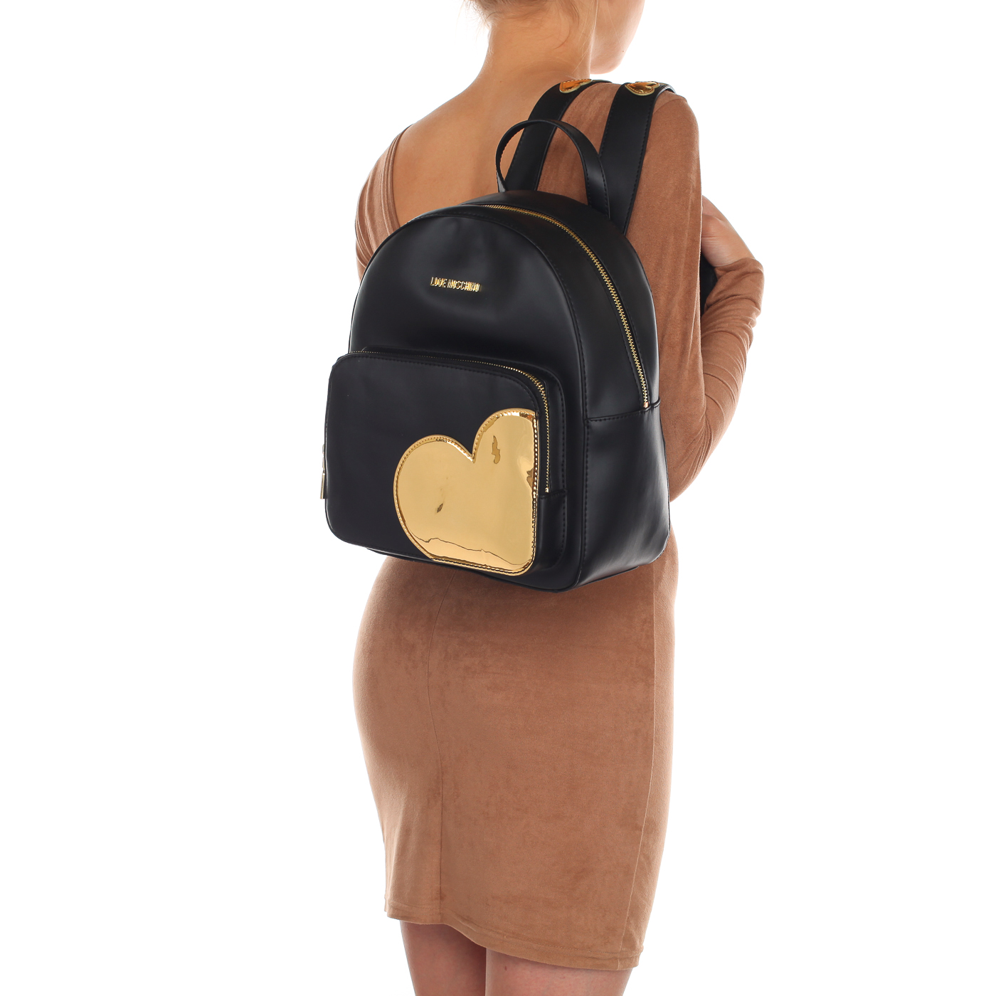 Женский рюкзак с золотой аппликацией Love Moschino Gold heart