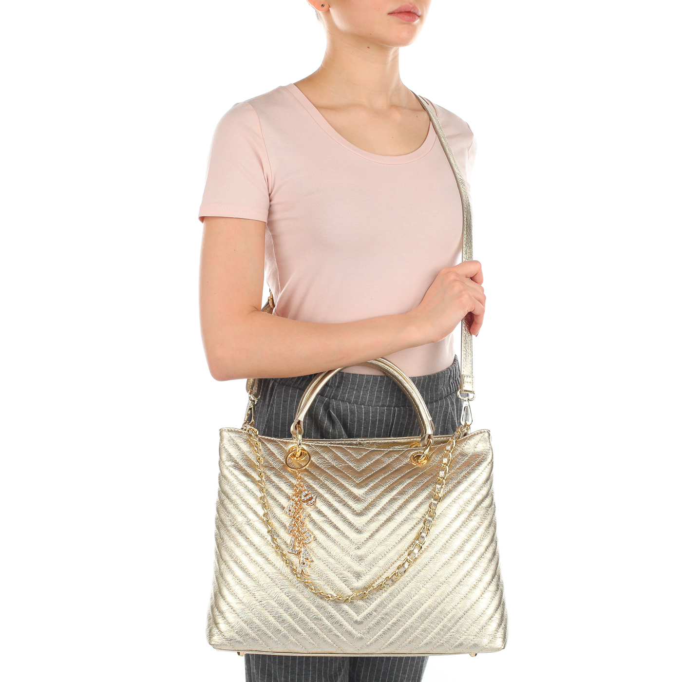 Женская стеганая сумка из металлизированной кожи Sara Burglar Giola