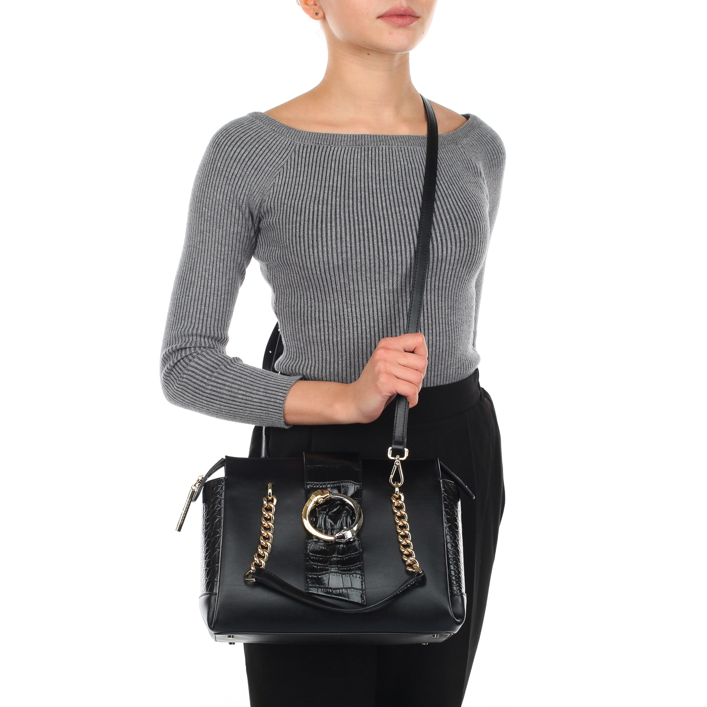 Женская черная сумка с плечевым ремешком Cavalli Class Dea