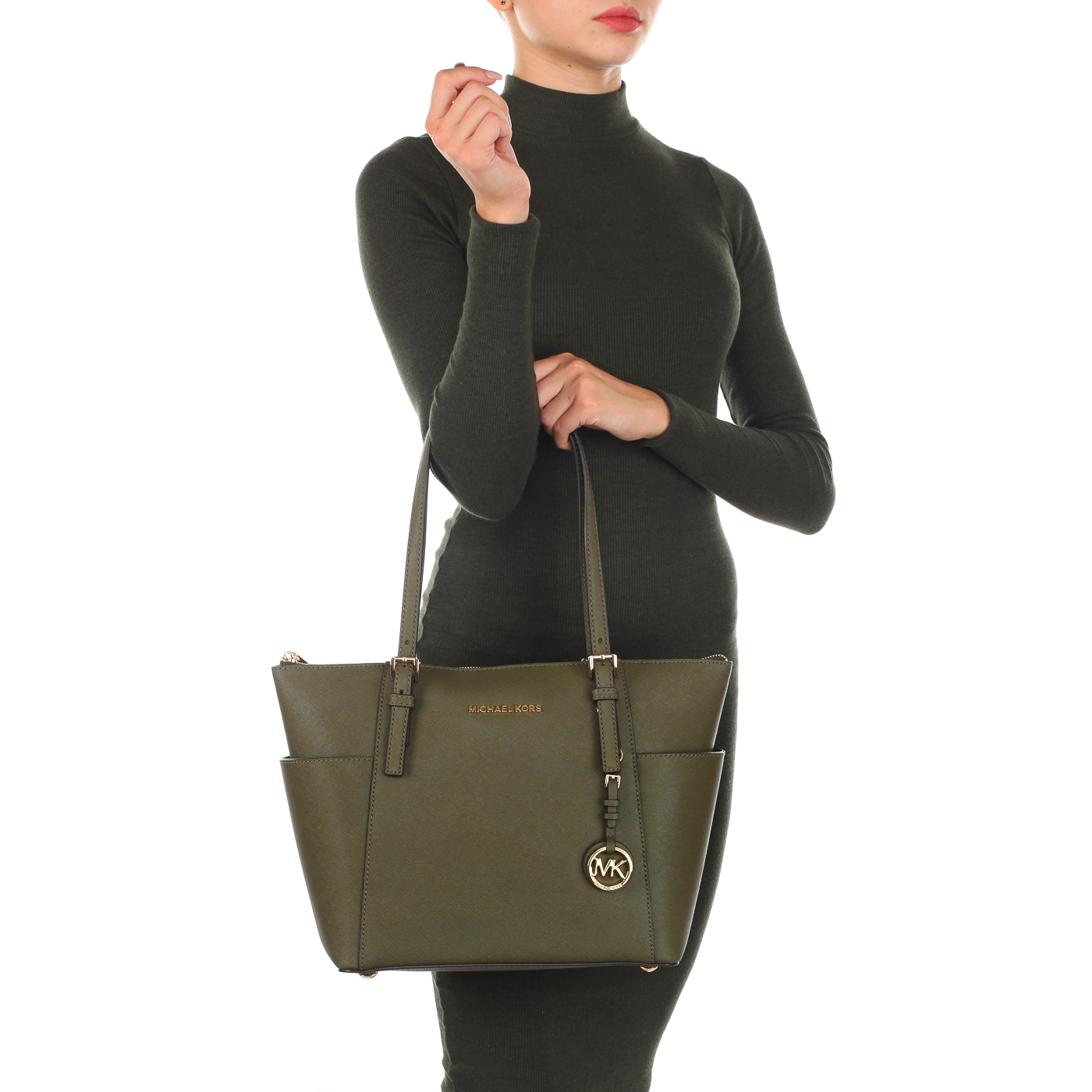 Вместительная сумка из натуральной сафьяновой кожи Michael Kors Jet set item