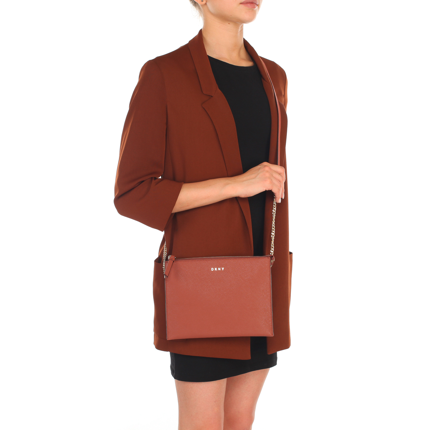 Женская сумочка из прочной сафьяновой кожи через плечо DKNY Saffiano