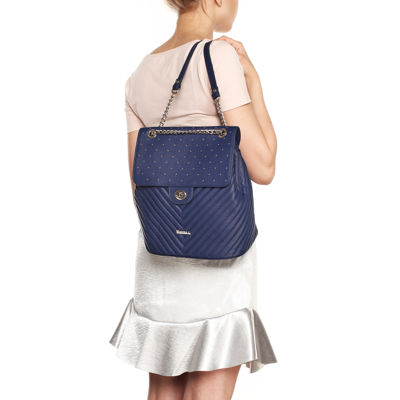 Кожаный стеганый рюкзак синего цвета Marina Creazioni 