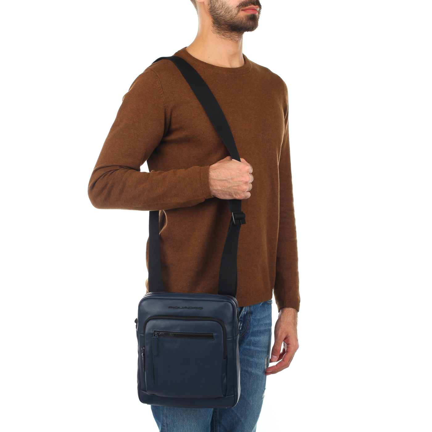 Мужская сумка-планшет из синей кожи Piquadro Setebos