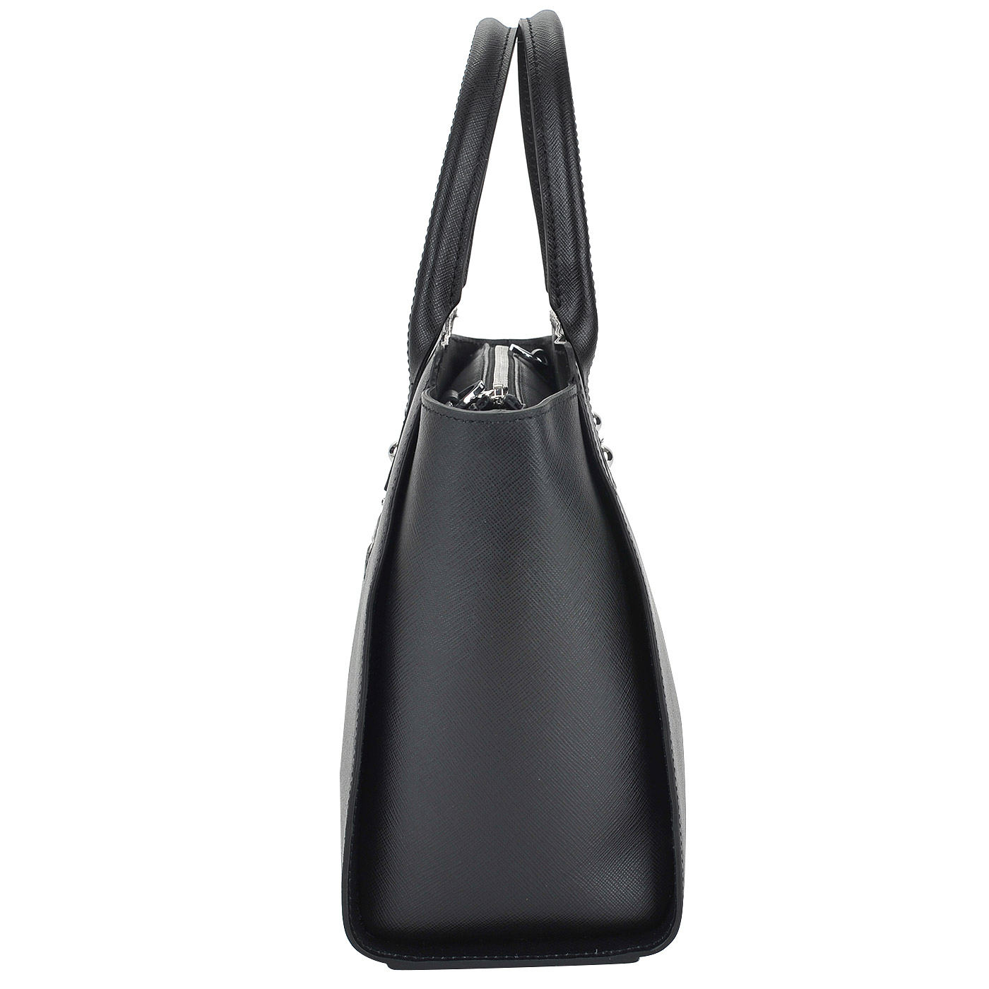 Женская сумка-трапеция из сафьяновой черной кожи с плечевым ремешком Chatte 