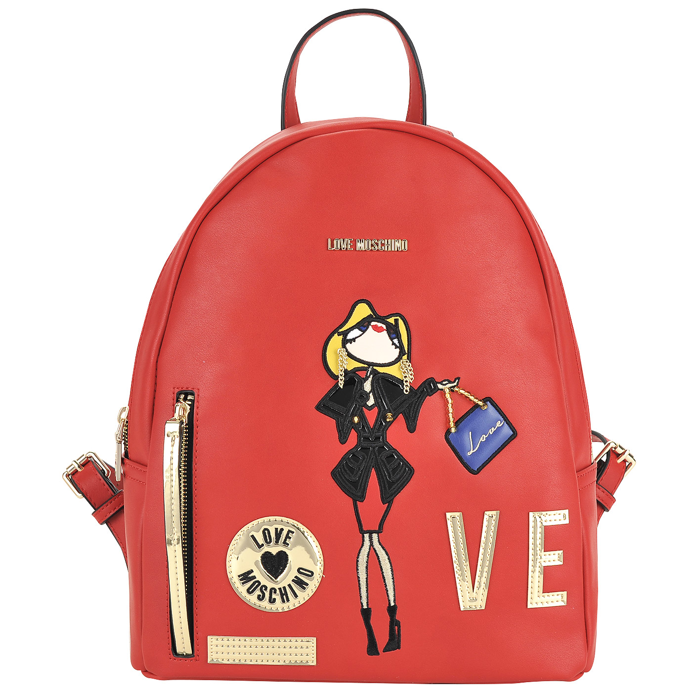 Love Moschino Вместительный женский рюкзак красного цвета с аппликацией