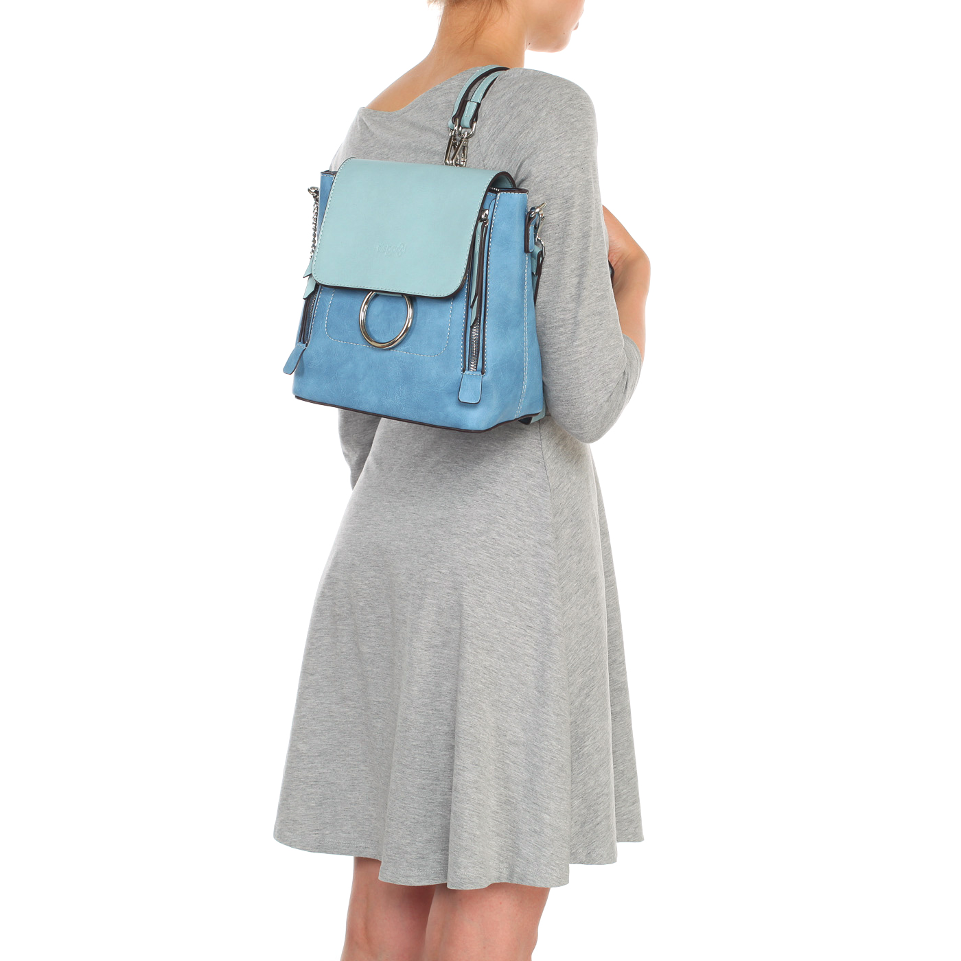 Практичная женская сумка-рюкзак из экокожи синего цвета Dispacci 