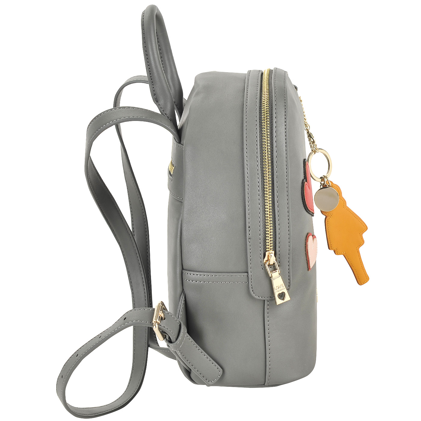 Серый женский рюкзак с аппликацией и съемным брелоком Love Moschino Girls  and  hearts