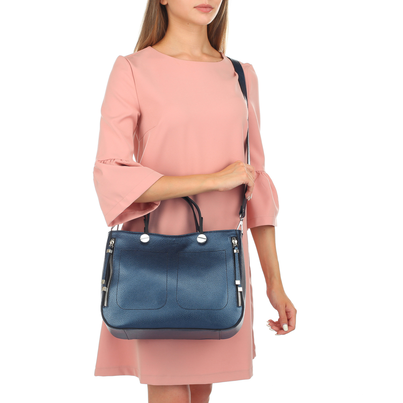 Вместительная женская сумка из металлизированной кожи Chatte 