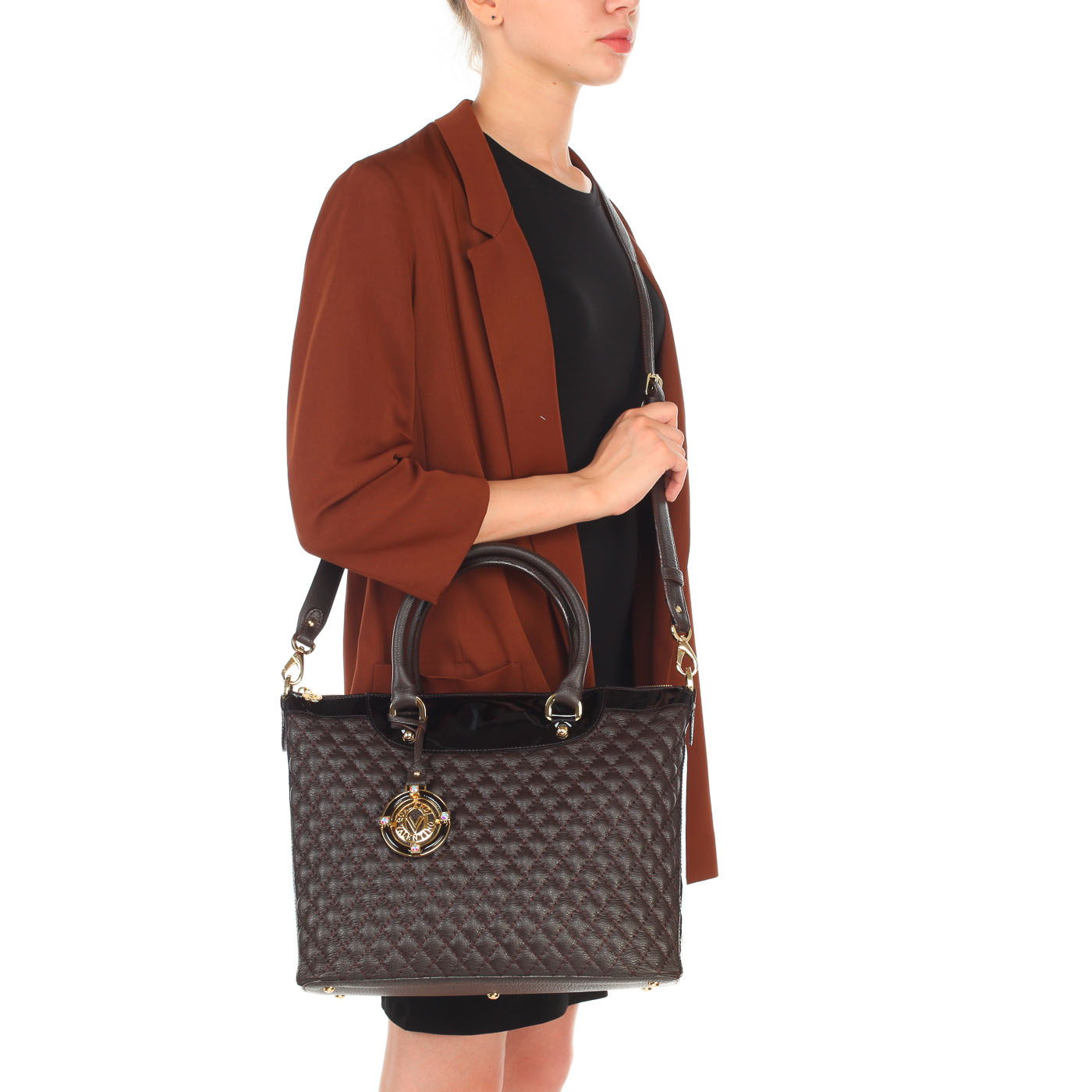 Женская стеганая сумка из зернистой кожи с лаковыми вставками Valentino Orlandi Marika