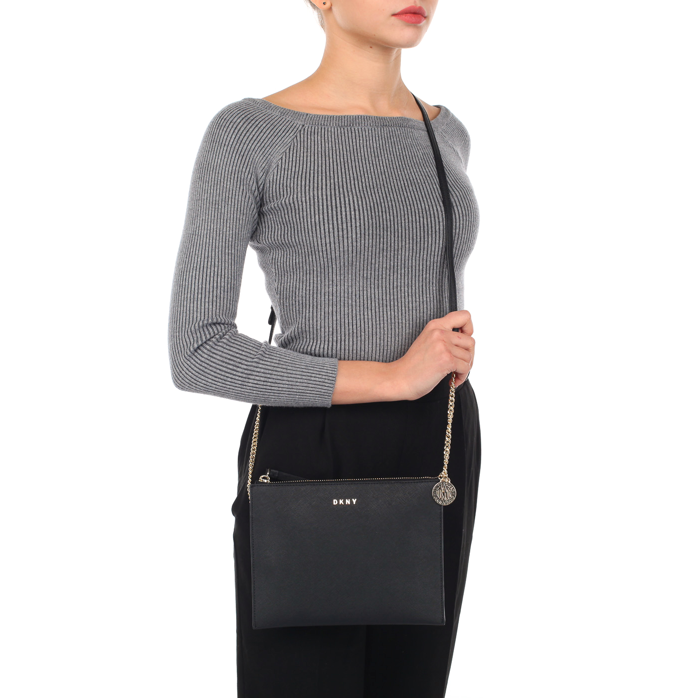 Маленькая кожаная сумка через плечо DKNY Saffiano