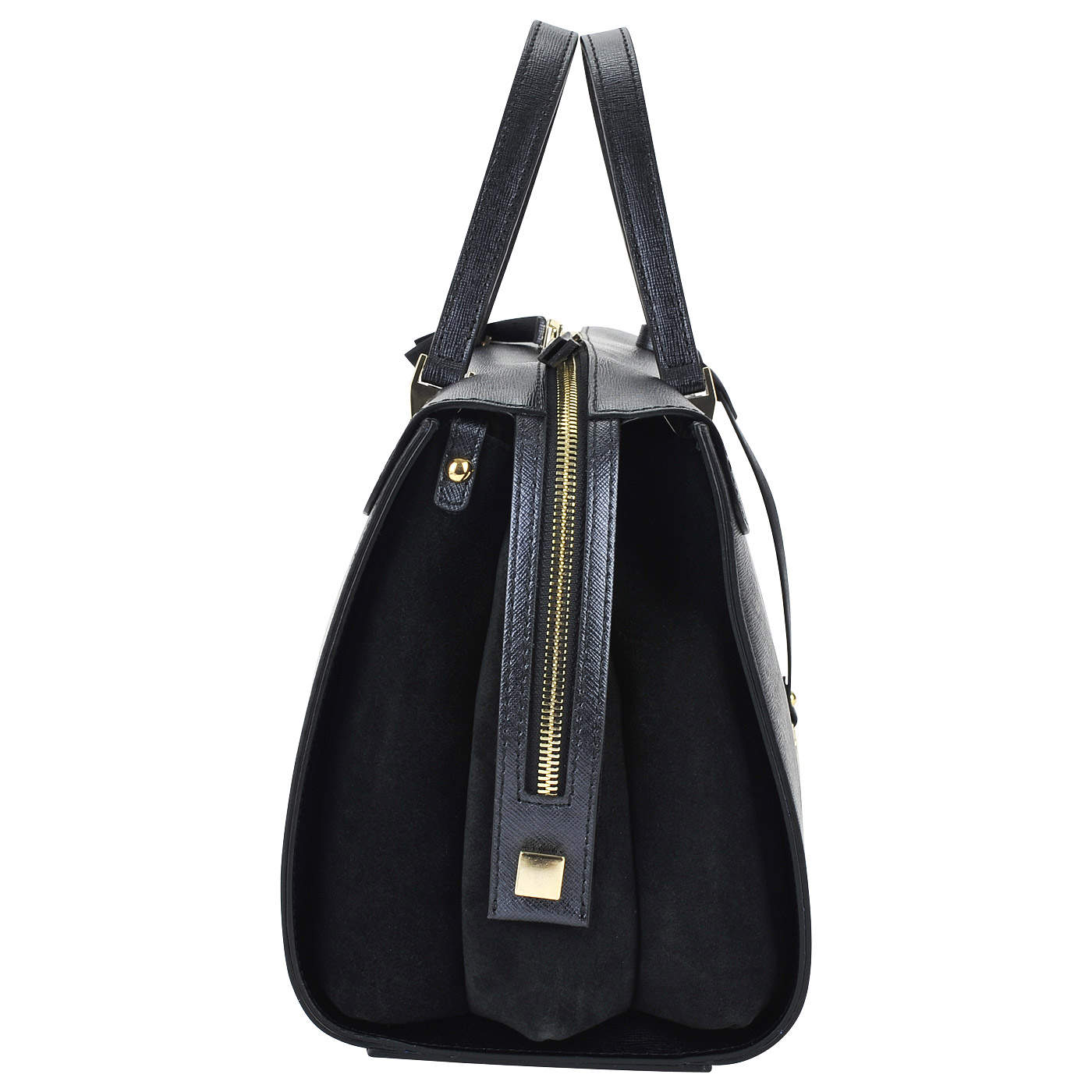 Женская черная сумка из сафьяновой кожи с замшей Carlo Salvatelli Saffiano