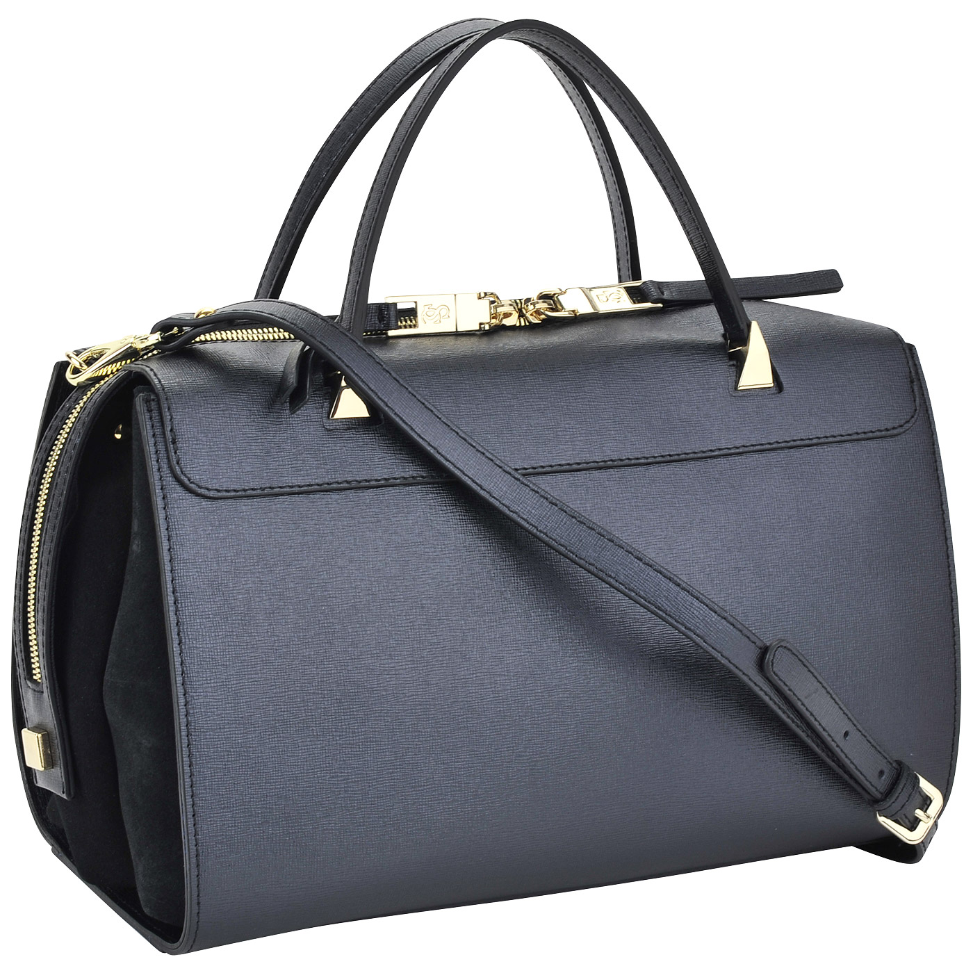 Женская черная сумка из сафьяновой кожи с замшей Carlo Salvatelli Saffiano