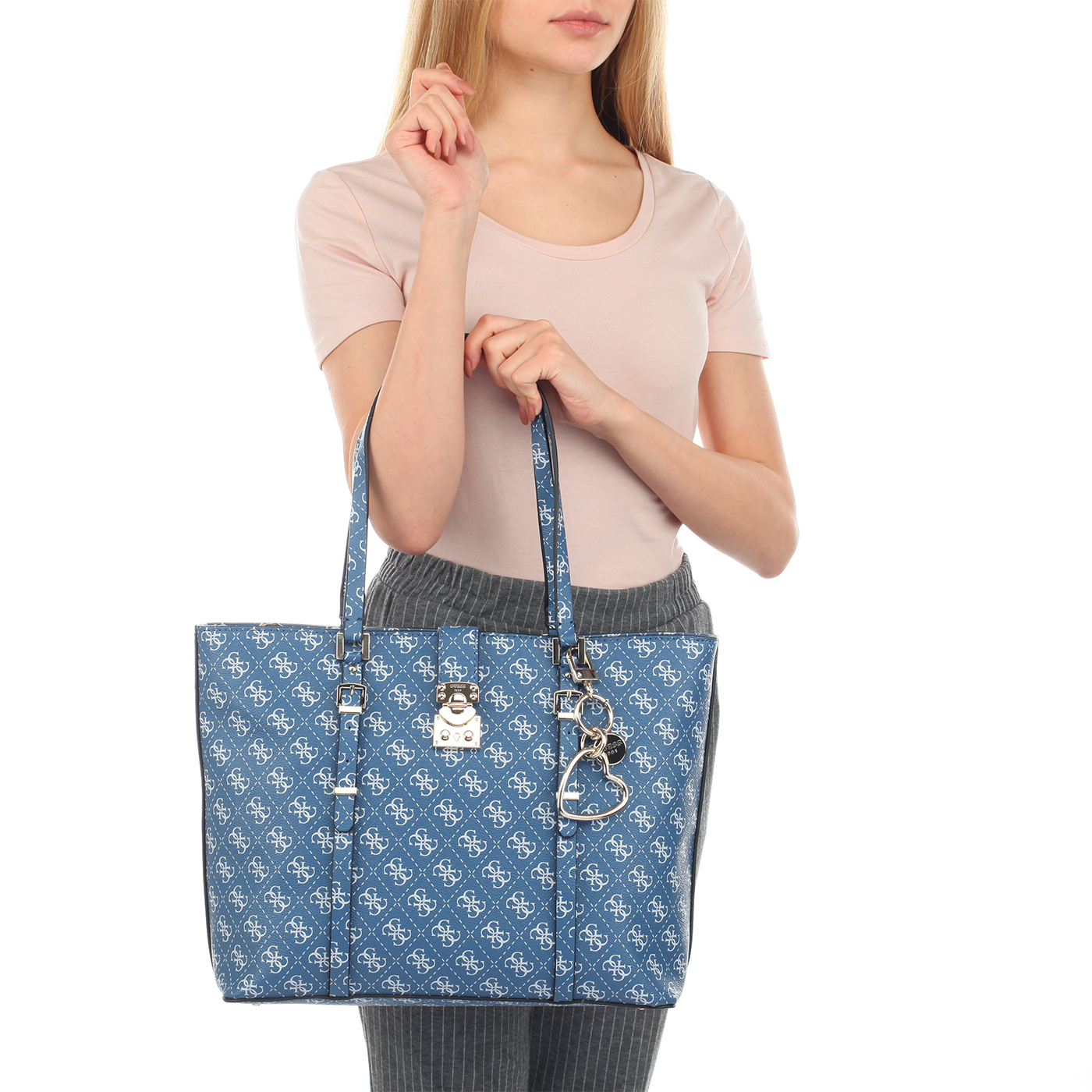 Женская сумка-тоут синего цвета Guess Joslyn