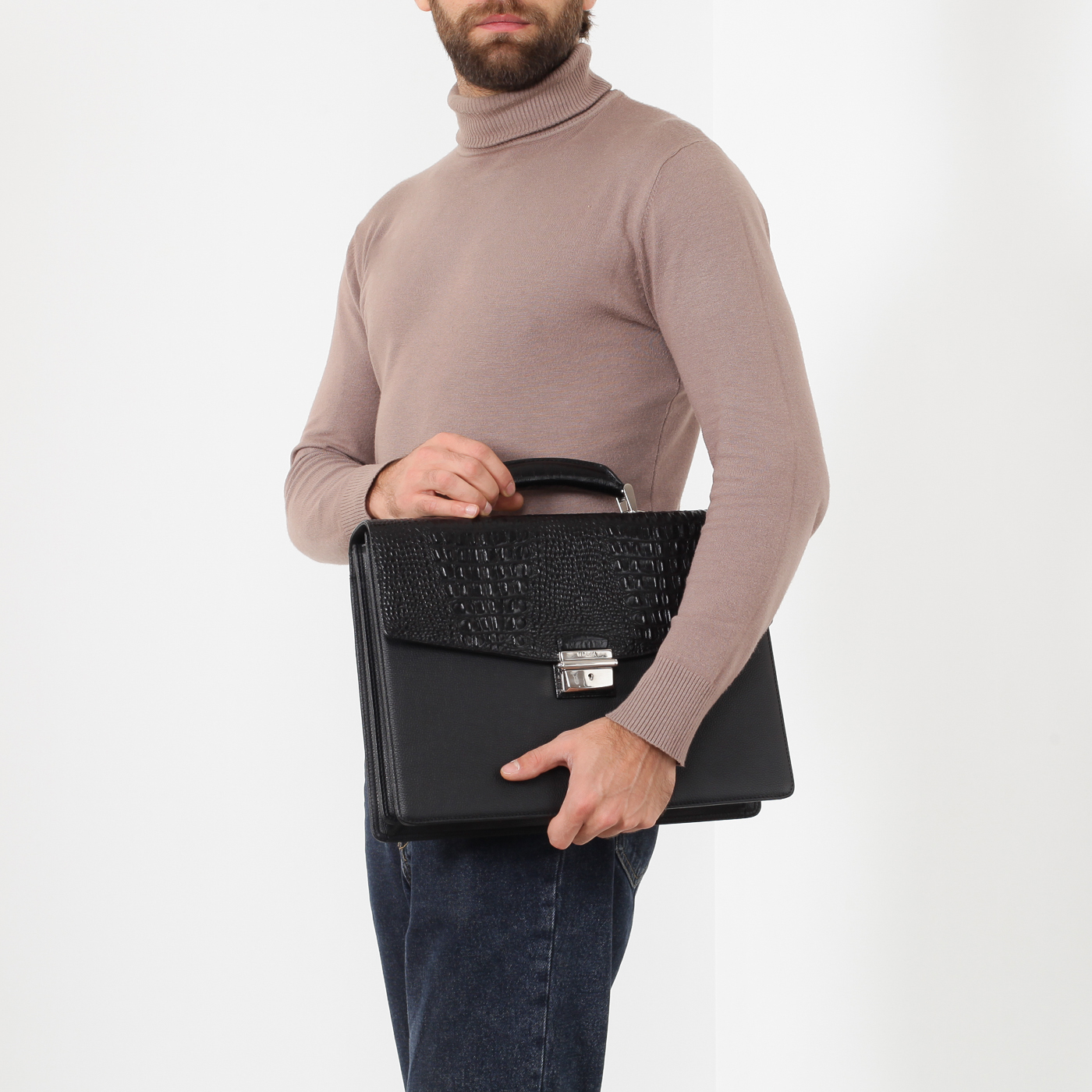 Черный кожаный портфель Neri Karra 