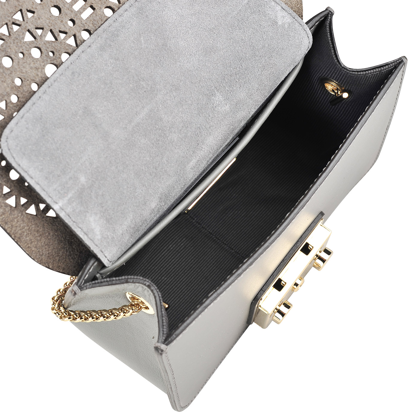 Маленькая кожаная сумка с декоративной перфорацией на откидном клапане Furla Metropolis