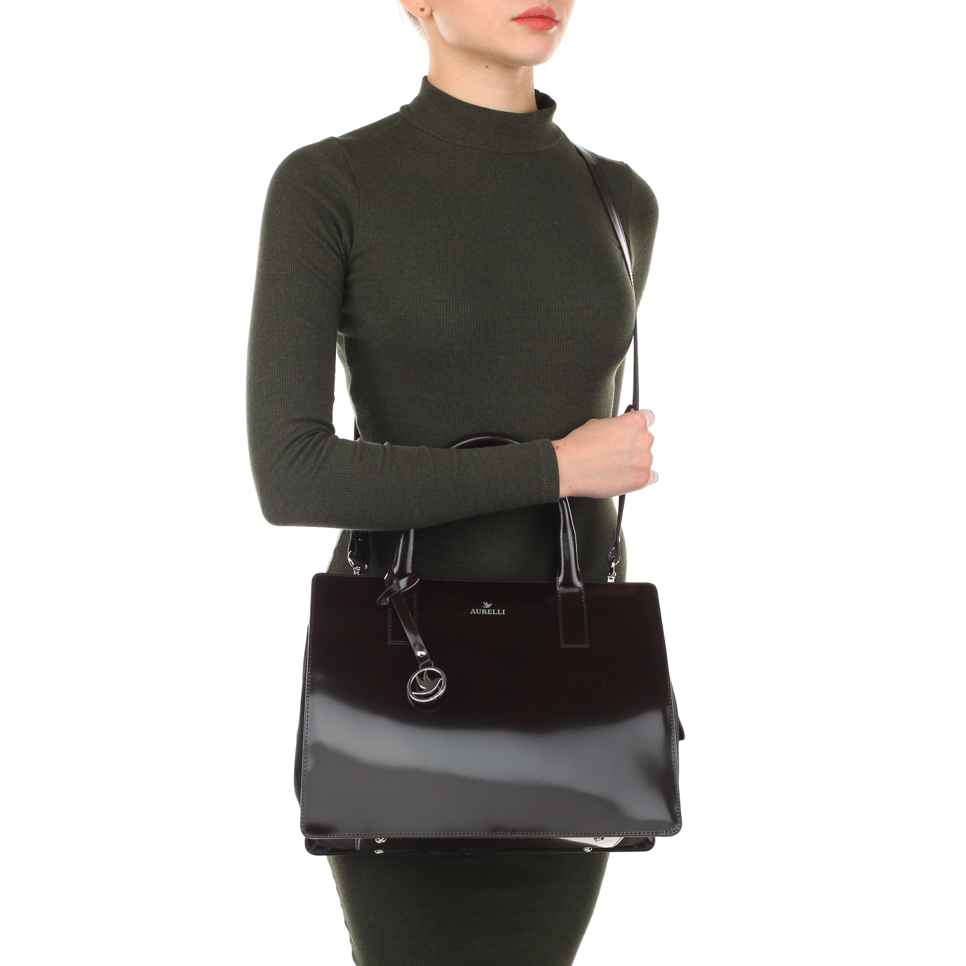 Сумка из глянцевой кожи и замши Aurelli 17W0068-15S-t.moro ...