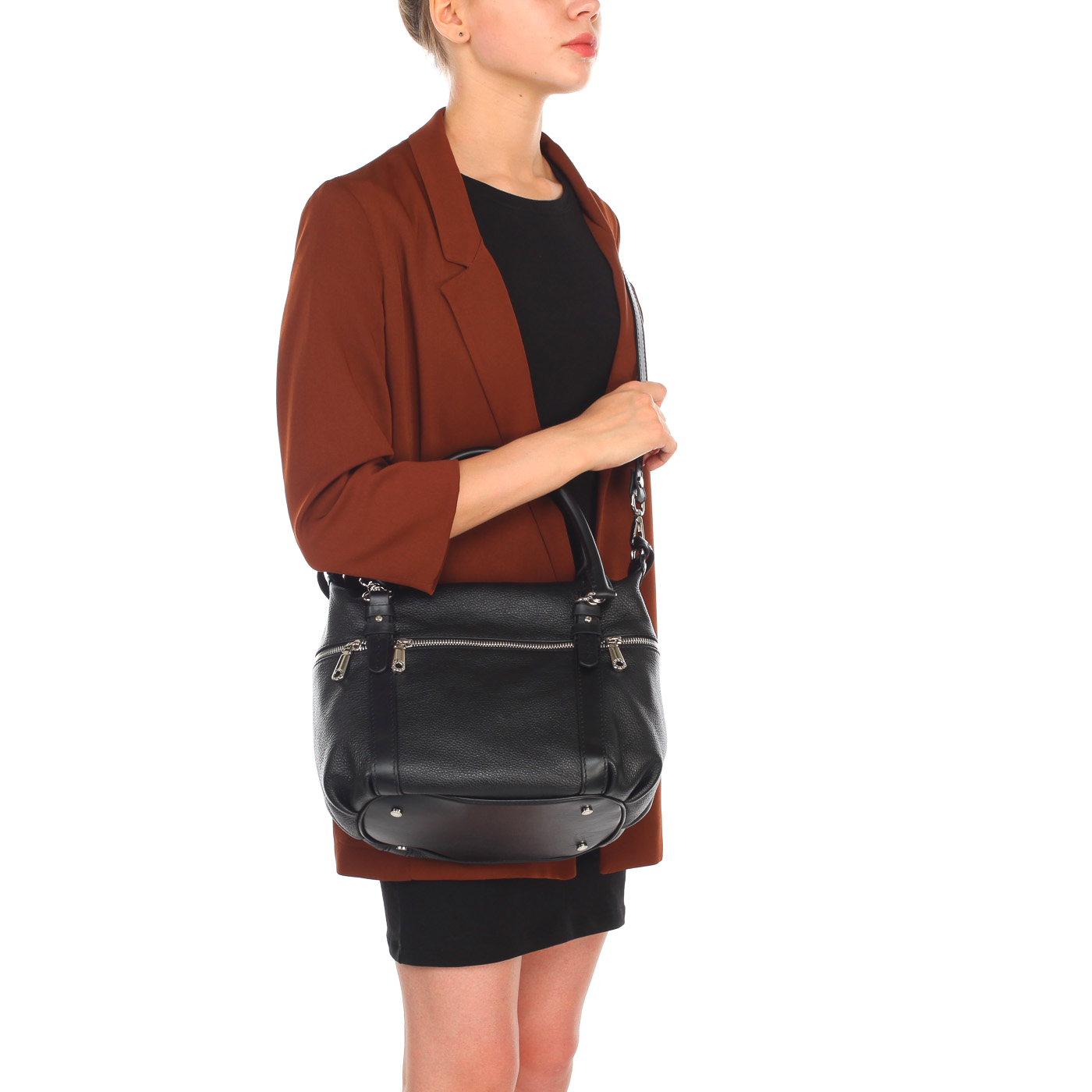 Женская сумочка из зернистой черной кожи с плечевым ремешком Chatte 