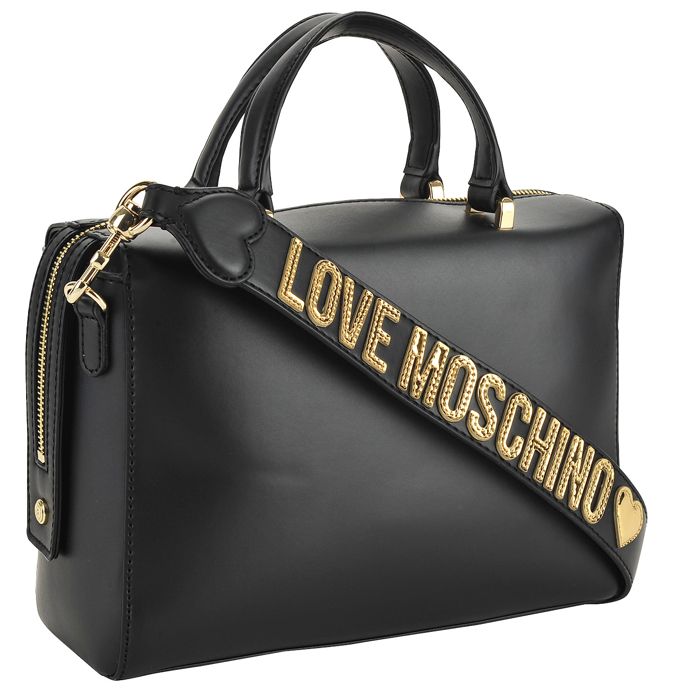 Женская черная сумка с золотой аппликацией в форме сердца Love Moschino Gold heart