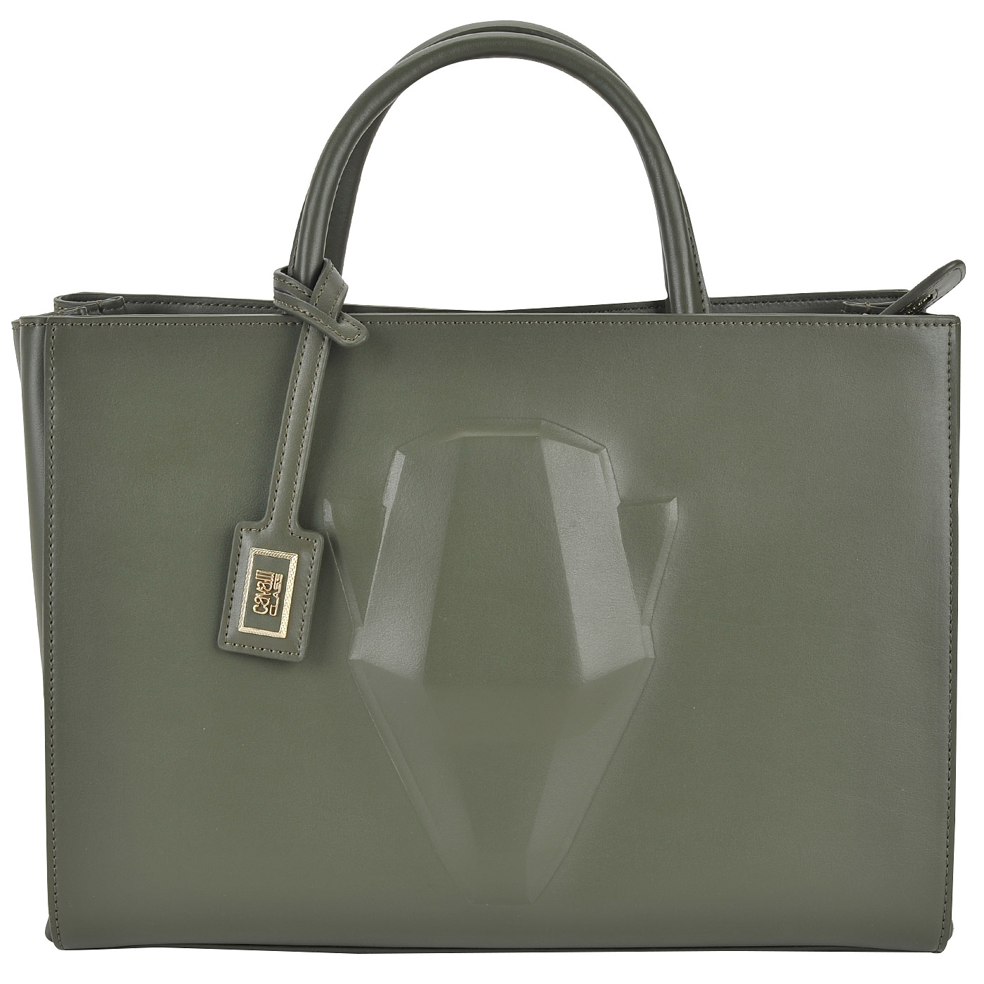 Cavalli Class Вместительная зеленая сумка с короткими ручками