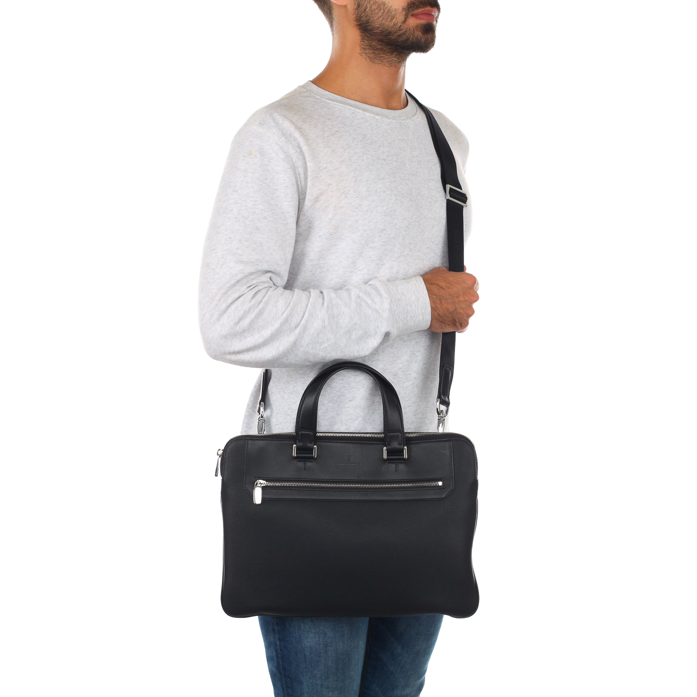 Мужская деловая сумка из комбинированной черной кожи Mayrhoff Berlin