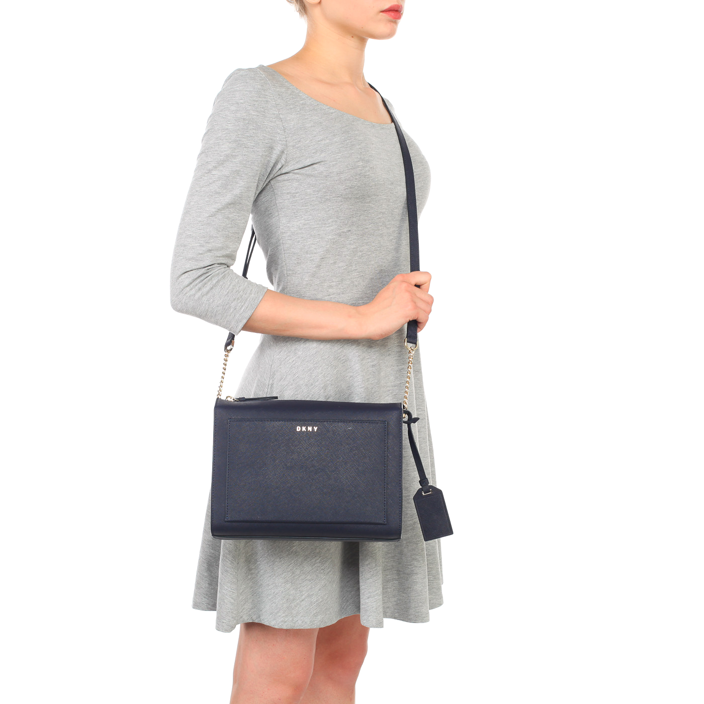 Синяя женская сумка из сафьяновой кожи через плечо DKNY Saffiano