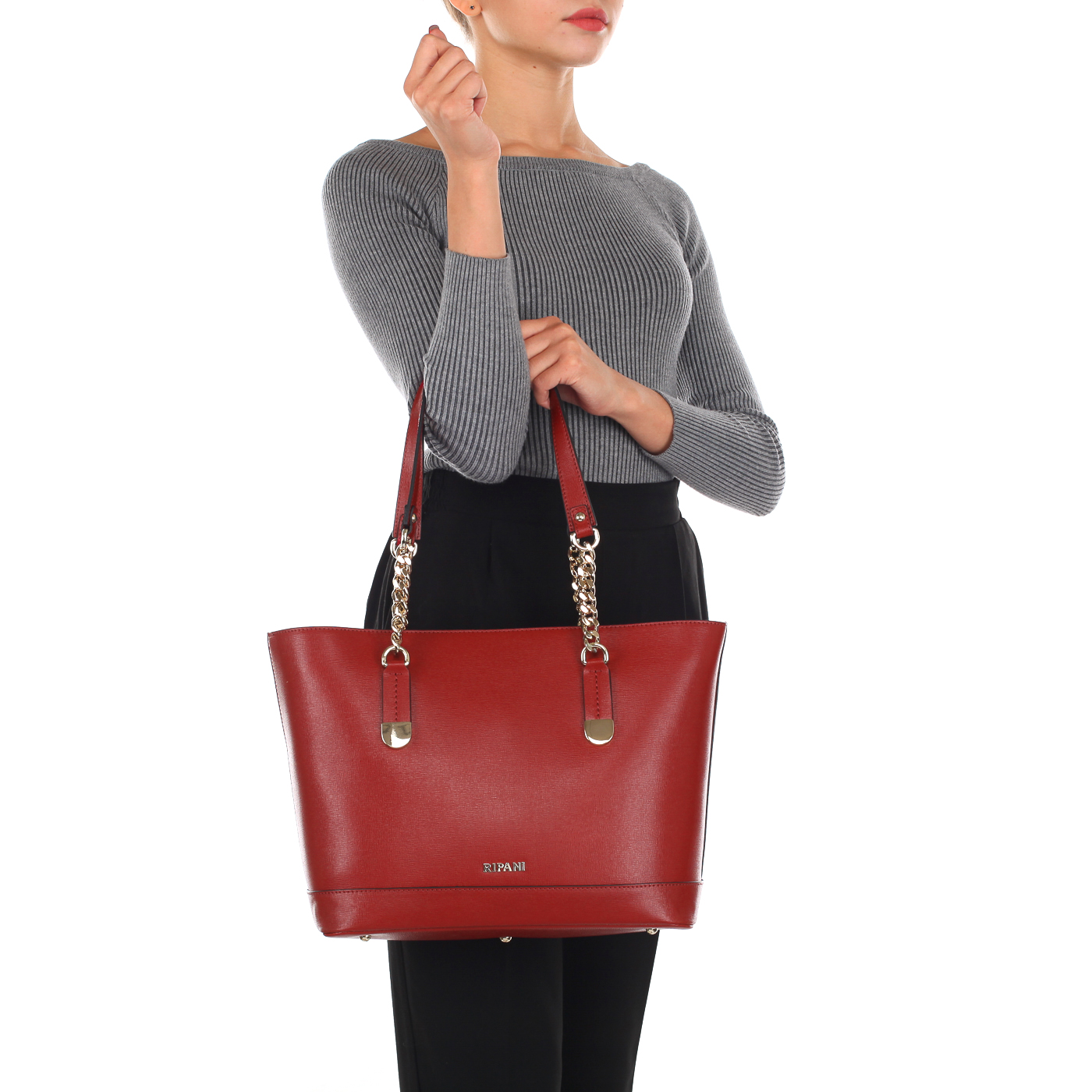 Женская сумка из сафьяновой красной кожи с длинными ручками Ripani Matera
