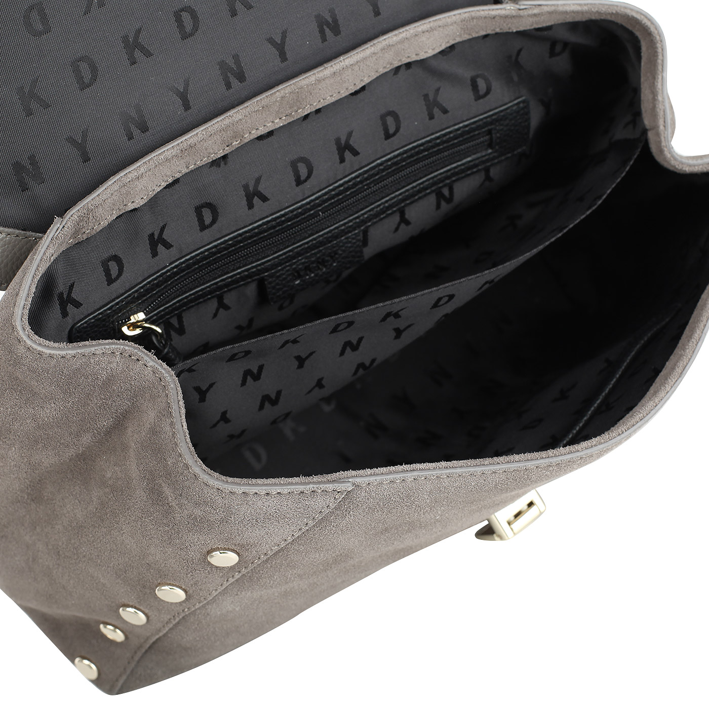 Серая замшевая сумка с откидным клапаном DKNY Suede